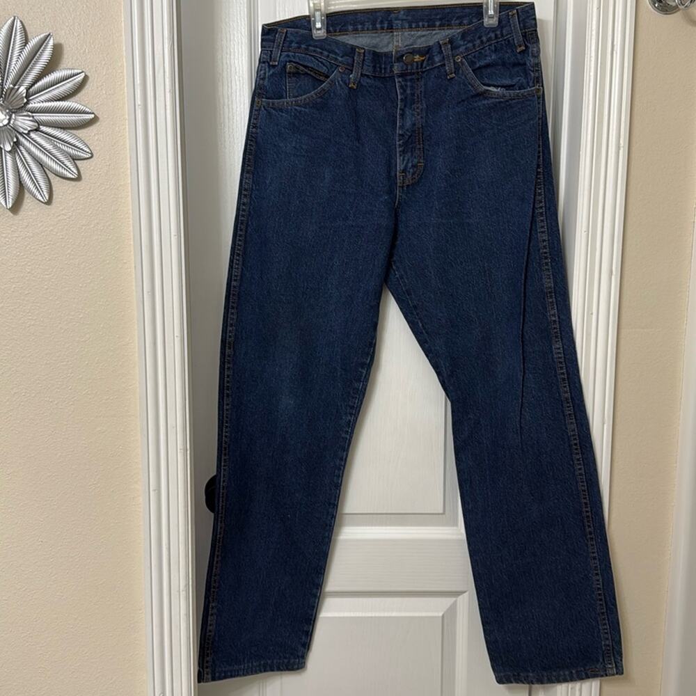 Dickies Men's 36X32 Jeans Straight Leg Dark Wash Zipper Fly Denim Blue